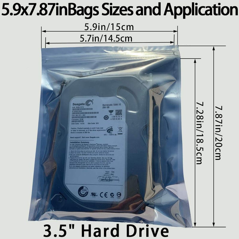 Daarcin Anti Static Bags,100pcs 5.9x7.87in/15x20cm Premium ESD Bags Resealable for 3.5'' SSD HDD with 100pcs Labels, Antistatic Bag for Hand Drive or Varieties of Electronic Device - Image 2